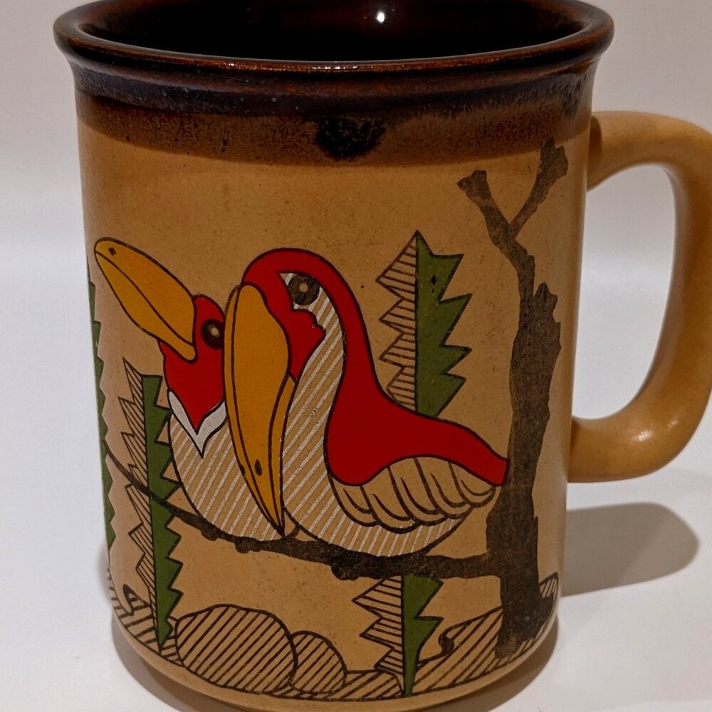Vintage Northcraft Exotic Birds Parrots Coffee Tea Mug - RARE As Is